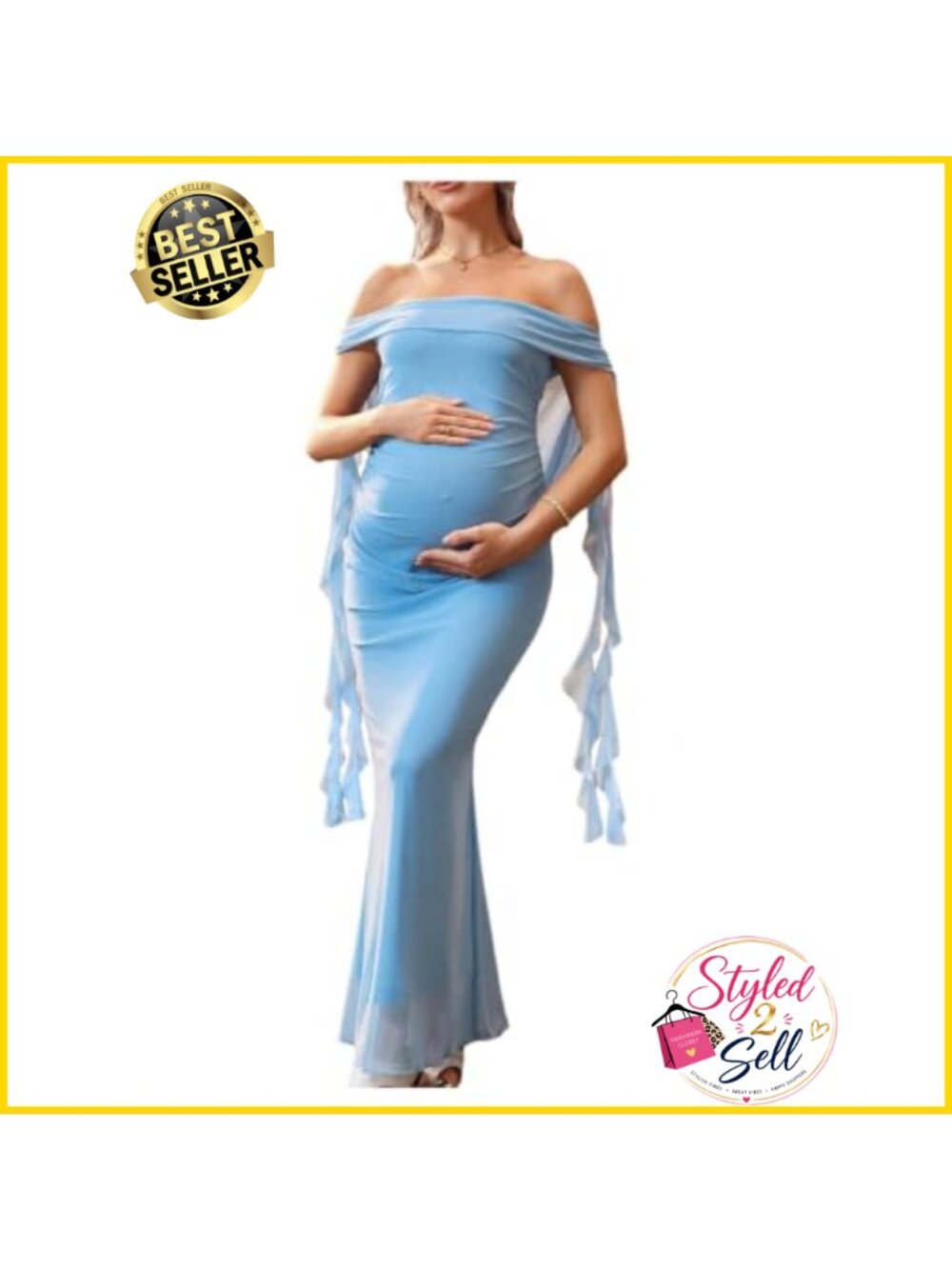 Maternity Off Shoulder Bodycon Maxi Dress Ruffle Open Back